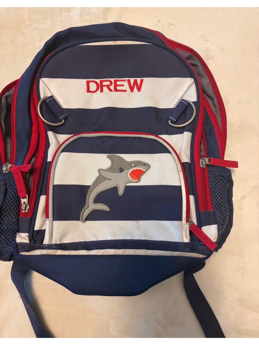 Pottery Barn Kids Navy & White Shark Stripe Backpack - Drew